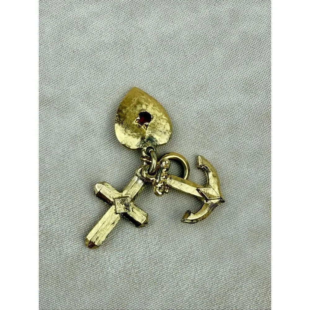 Vintage Gold Tone Faith Hope and Charity Cross Charm Pendant